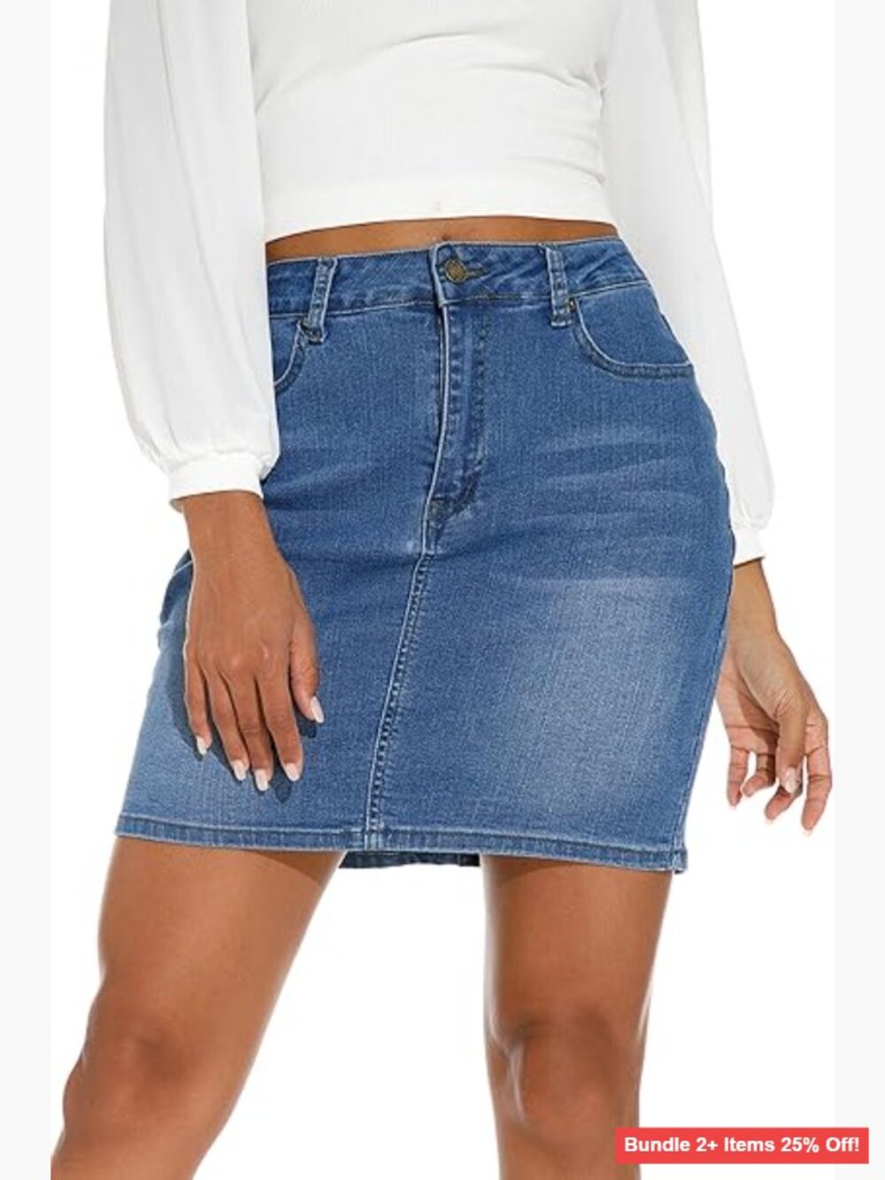 Stretchy Denim Pencil Skirt High Waisted Mini with Pockets Size Medium